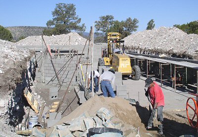 Photo of the crew laying block